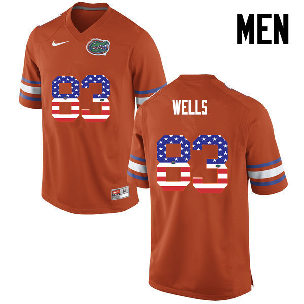Men Florida Gators #83 Rick Wells College Football USA Flag Fashion Jerseys-Orange - Click Image to Close